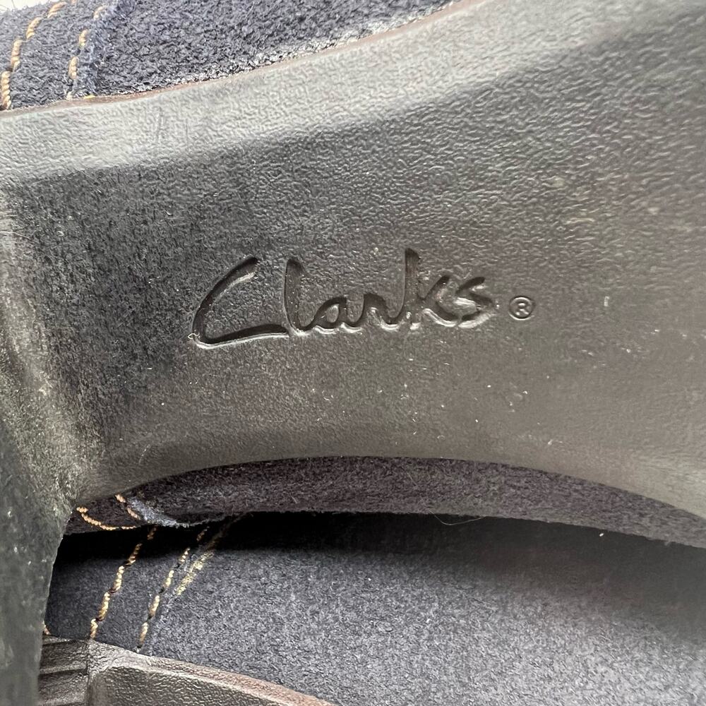 Clarks Booties Women's 8.5M Dark Blue Suede Leather Lace-Up Heel Preppy Romantic - Picture 10 of 11